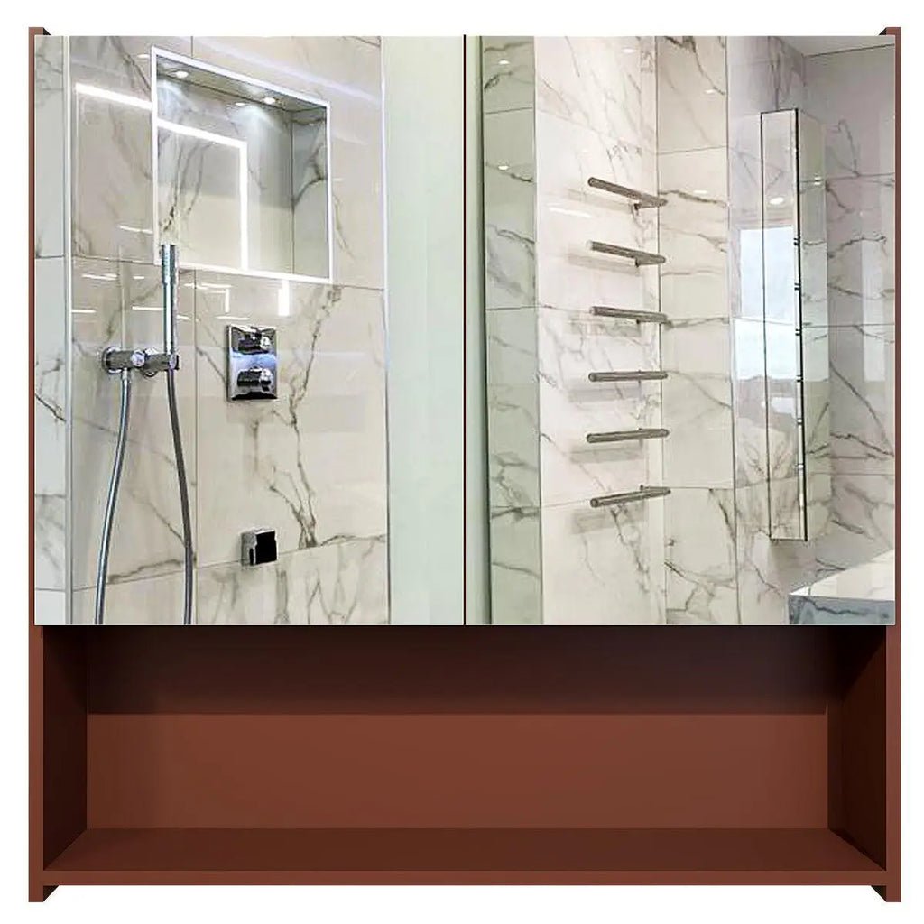 Premium Wooden Bathroom Organizer Cabinet with Mirror & 4 Spacious Shelves with Brown Finish - Decor Smart