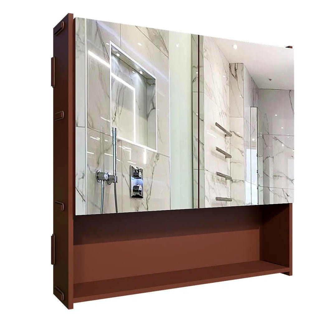 Premium Wooden Bathroom Organizer Cabinet with Mirror & 4 Spacious Shelves with Brown Finish - Decor Smart