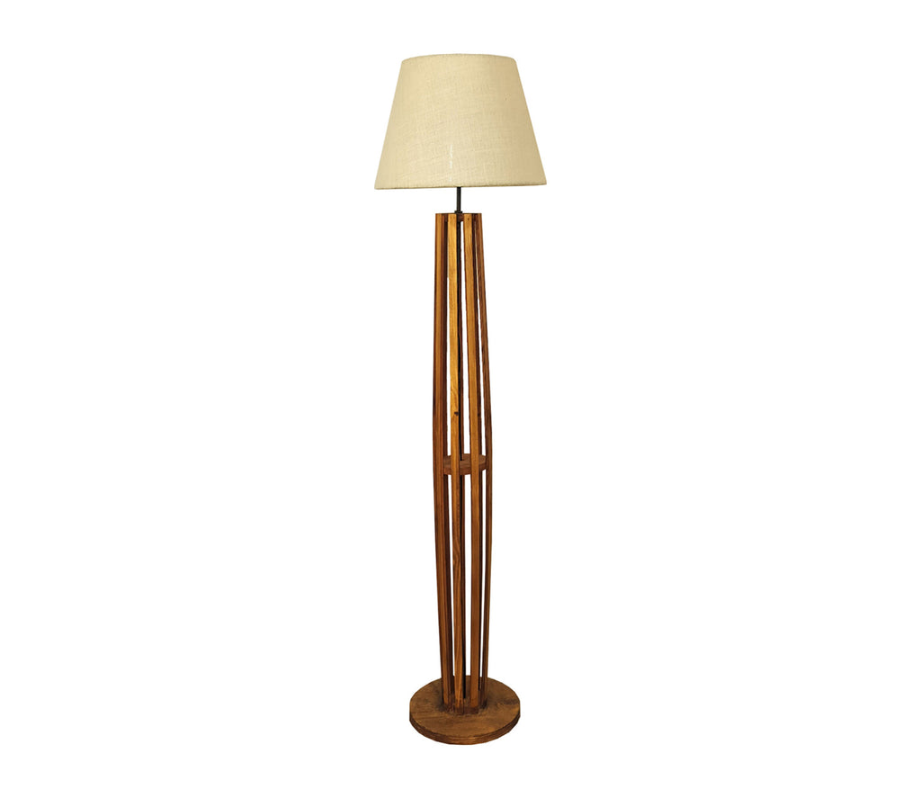 Premium Wooden Floor Lamp with Brown Base and Beige Fabric Lampshade