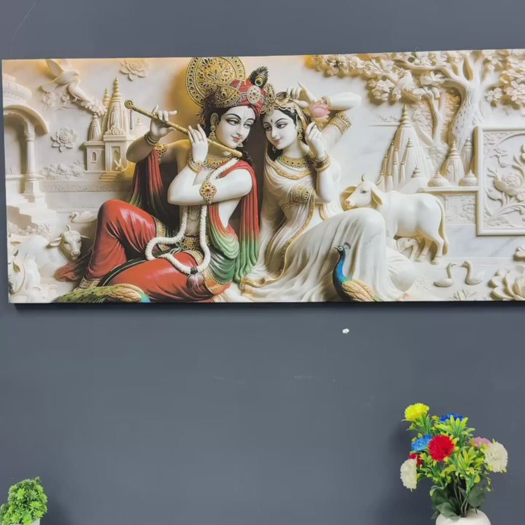 Modern 3D Radha Krishna Wall Painting Art Print Frame for Living Room
