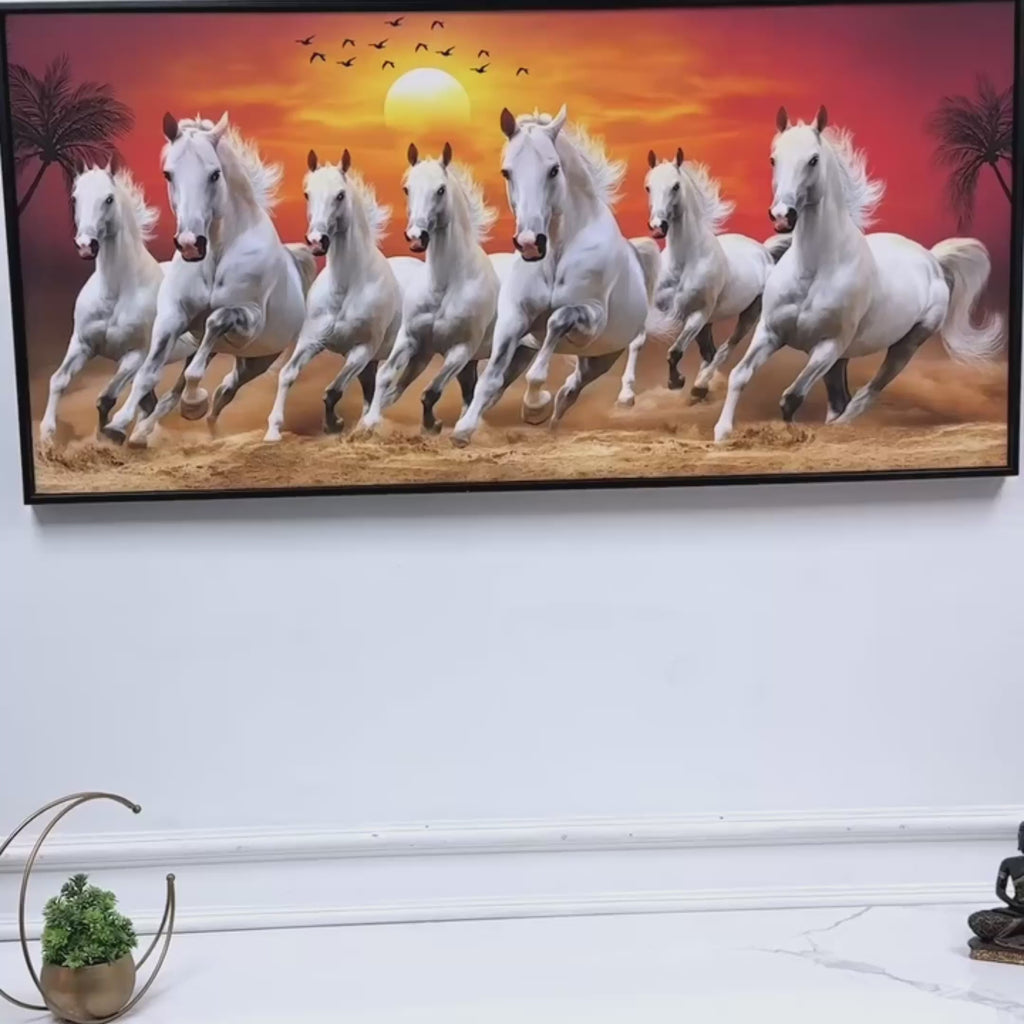 Seven Horses Running at Sunrise Premium Canvas Wall Painting