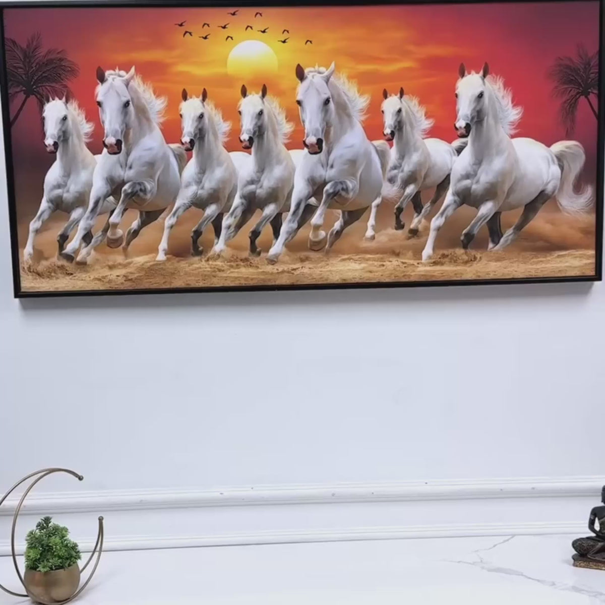 Seven Horses Running at Sunrise Premium Canvas Wall Painting