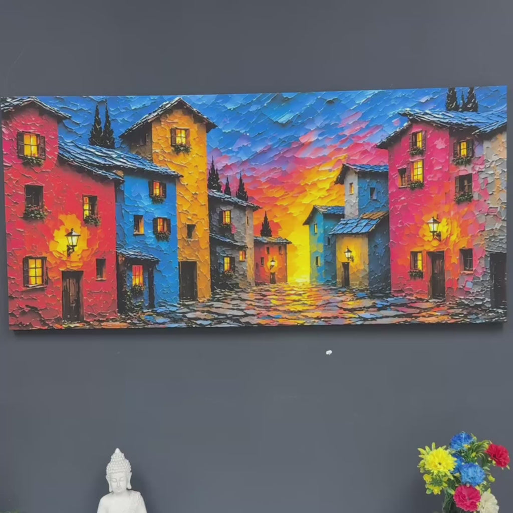 Modern Colorful City Streetscape Wall Hanging Decor Canvas Art