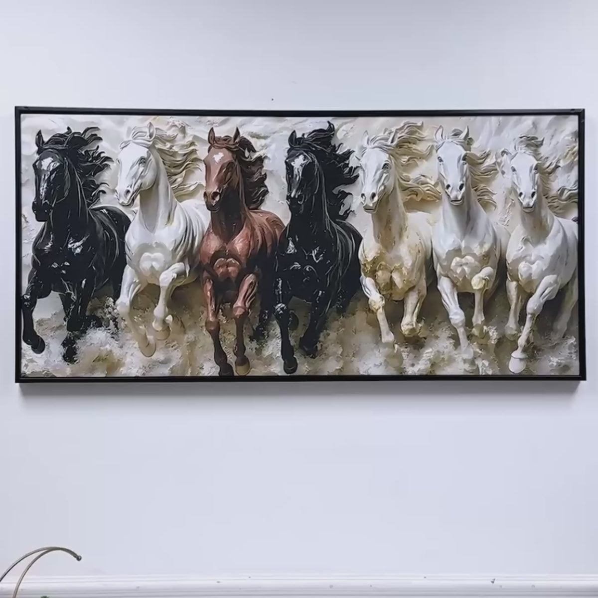 3D Art Auspicious Canvas wall Painting of Seven Running Horses