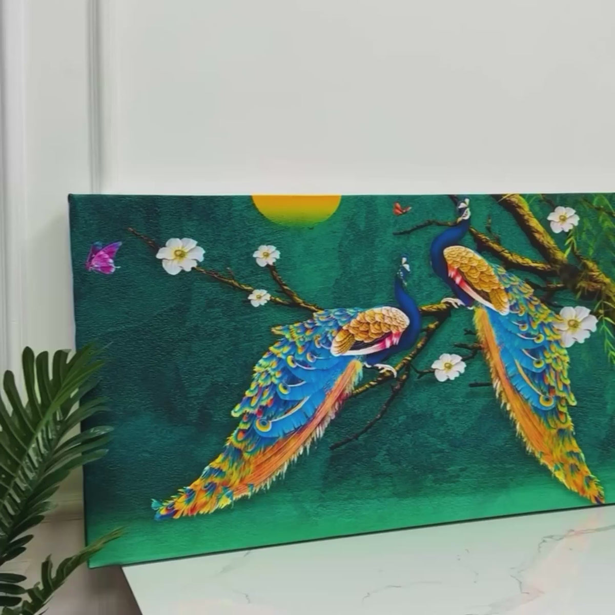 Beautiful Pair of Peacock Canvas Wall Painting