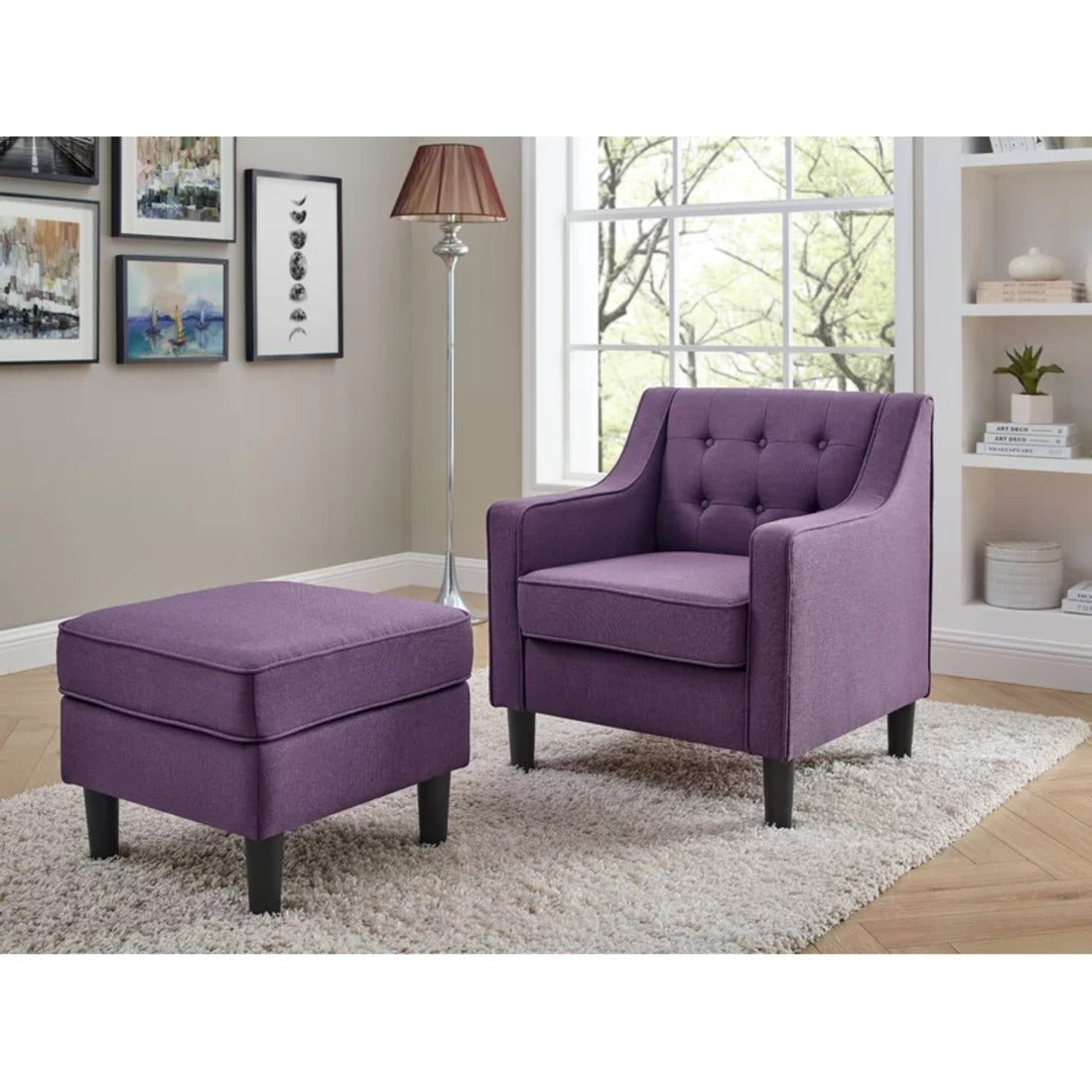 Purple Color Tufted Comfy Lounge Chair with Ottoman - Decor Smart