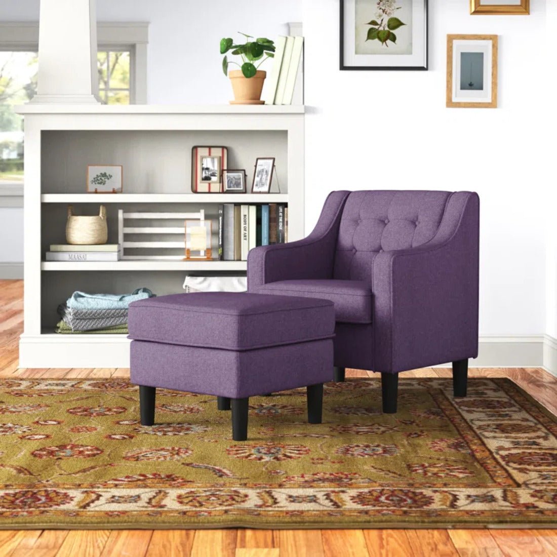 Purple Color Tufted Comfy Lounge Chair with Ottoman - Decor Smart