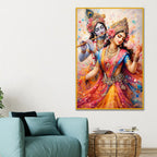 Radha Krishna Dancing in Colors Floating Frame Crystal Wall Painting