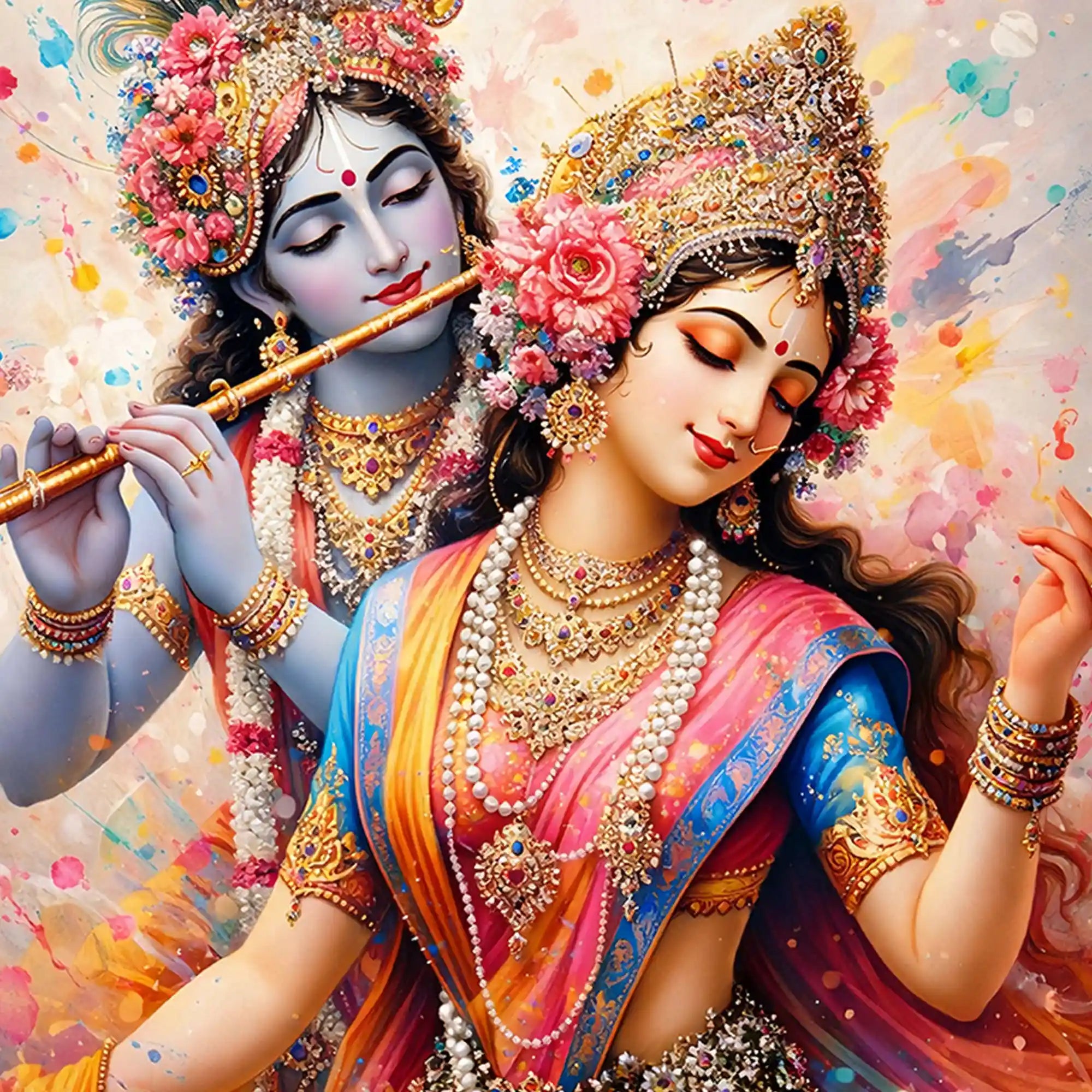 Radha Krishna Dancing in Colors Floating Frame Crystal Wall Painting