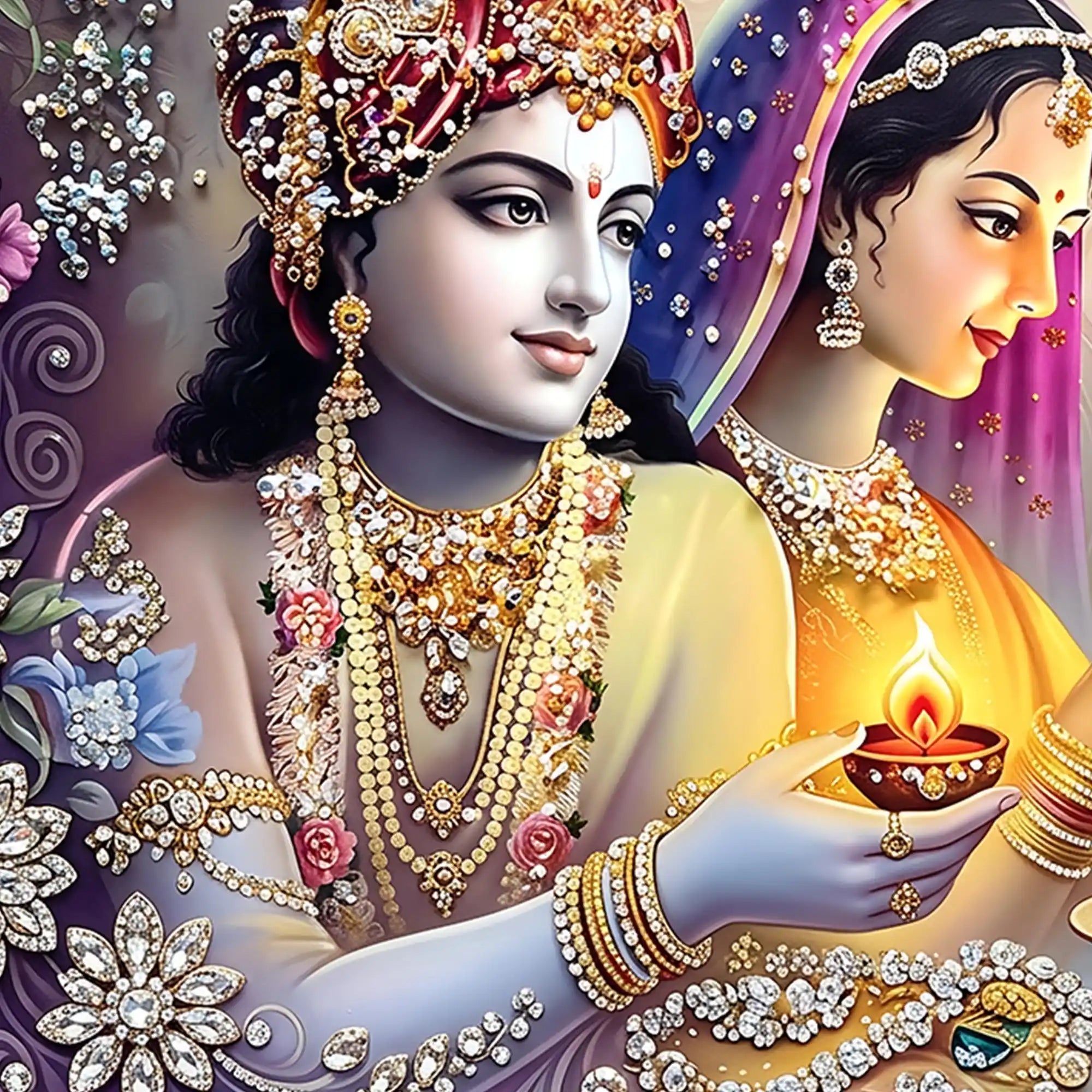Radha Krishna Festive Premium Wall Art Crystal Glass Painting