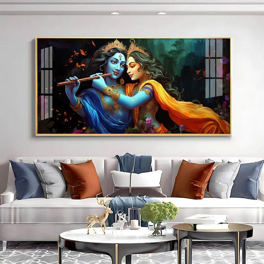 Radha Krishna Playing Bansuri Premium Acrylic Floating Wall Painting - Decor Smart