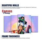 Radha Krishna Playing Flute Canvas Wall Painting Set of Five Panels