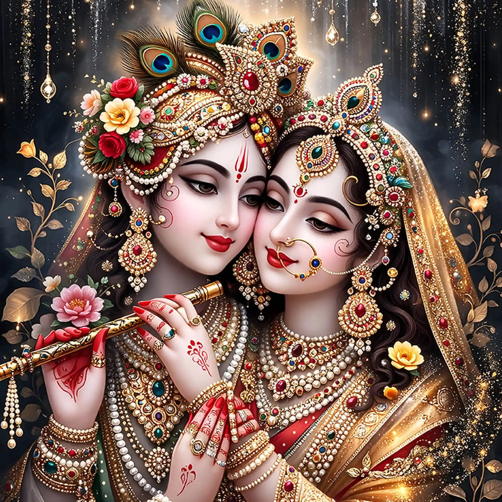 Radha Krishna Portrait Floating Frame Crystal Wall Painting
