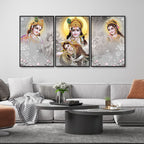 Radha Krishna Premium Floating Canvas Wall Painting Set of Three