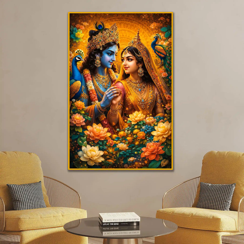 Radha Krishna Wall Art Floating Frame Crystal Wall Painting