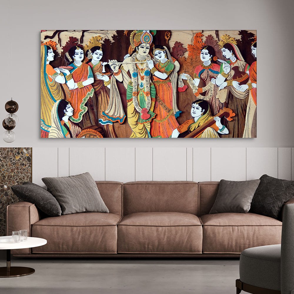 Radha Krishna with Bansuri Canvas Wall Painting - Decor Smart