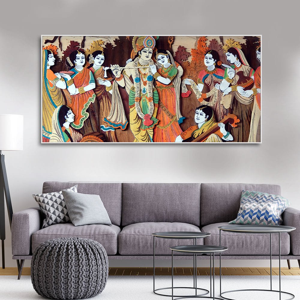 Radha Krishna with Bansuri Canvas Wall Painting - Decor Smart