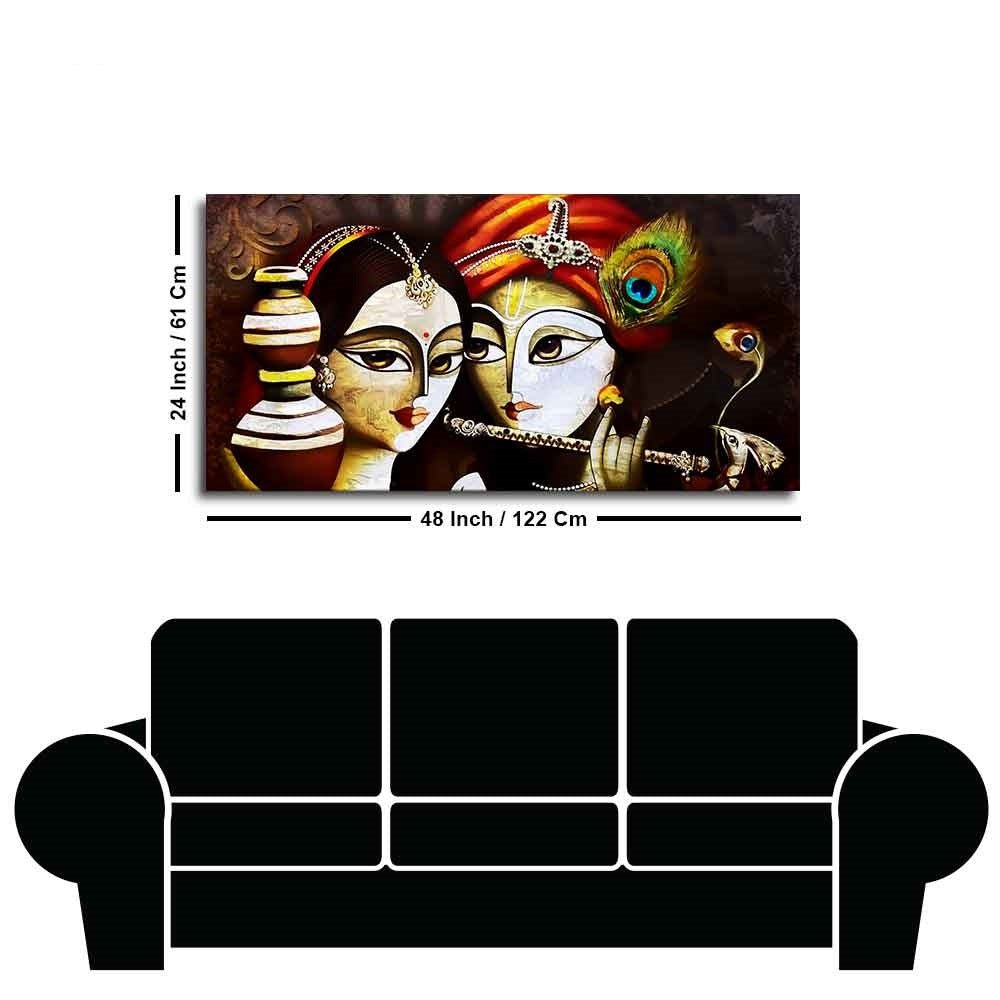 Radha Krishna With Flute Canvas Wall Painting - Decor Smart