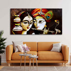Radha Krishna With Flute Canvas Wooden Wall Painting