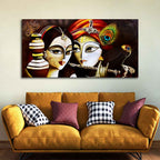 Radha Krishna With Flute Canvas Wooden Wall Painting