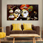 Radha Krishna With Flute Canvas Wooden Wall Painting