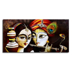 Radha Krishna With Flute Canvas Wooden Wall Painting