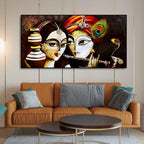 Radha Krishna With Flute Canvas Wooden Wall Painting