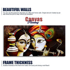 Radha Krishna With Flute Canvas Wooden Wall Painting