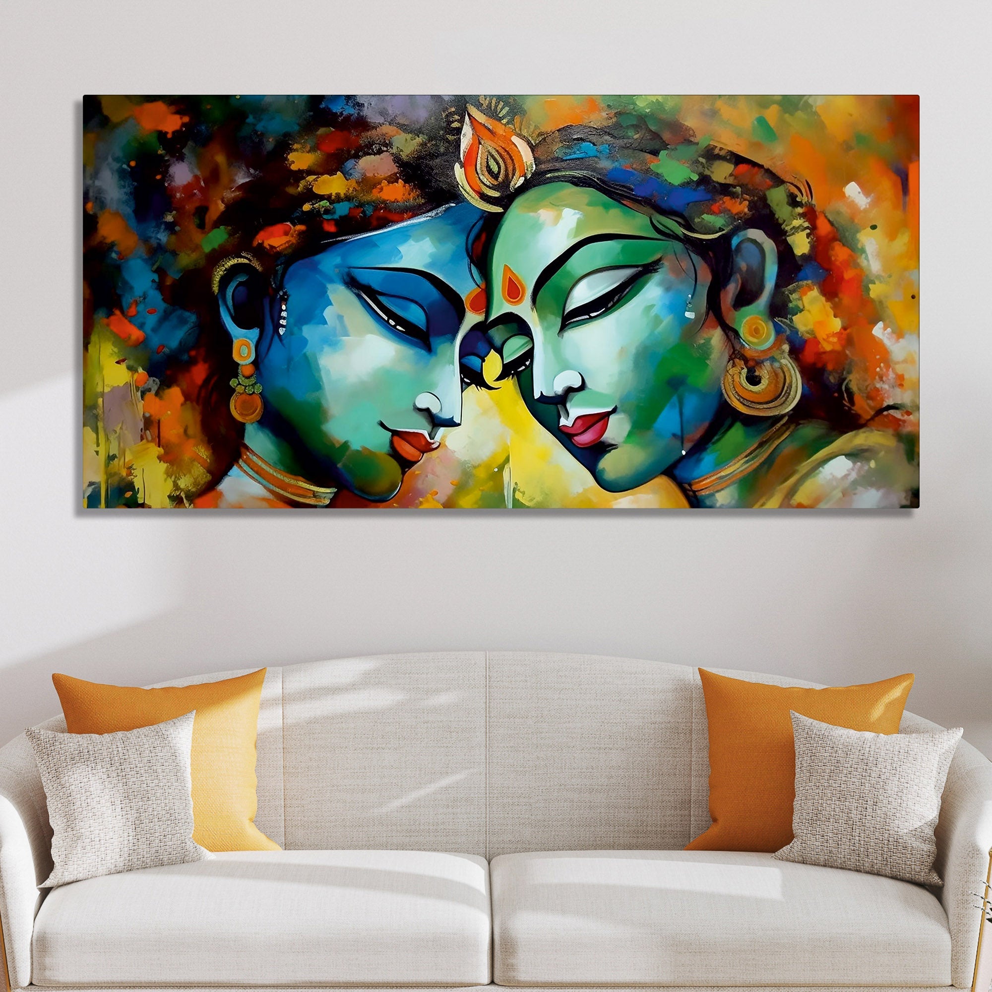 Radha Rani with Krishna Colorful Art Canvas Wall Painting