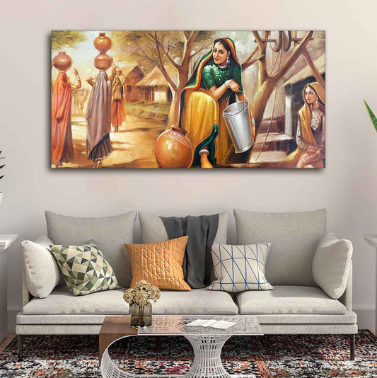 Rajasthani art Water Filling Women Wall Painting - Decor Smart