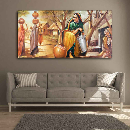 Rajasthani art Water Filling Women Wall Painting - Decor Smart