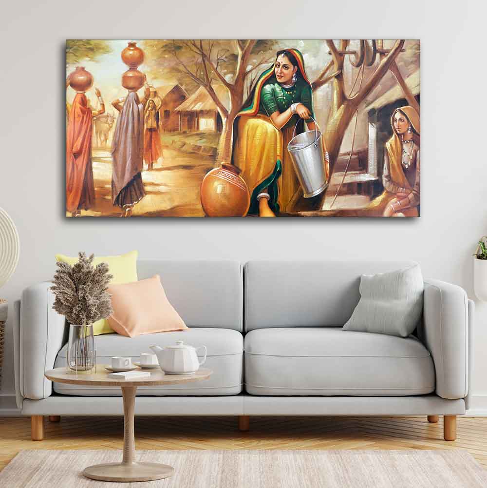Rajasthani art Water Filling Women Wall Painting - Decor Smart