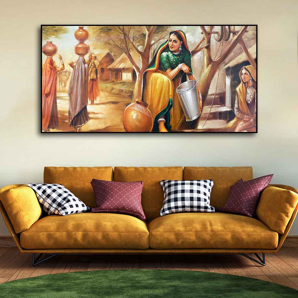 Rajasthani art Water Filling Women Wall Painting - Decor Smart