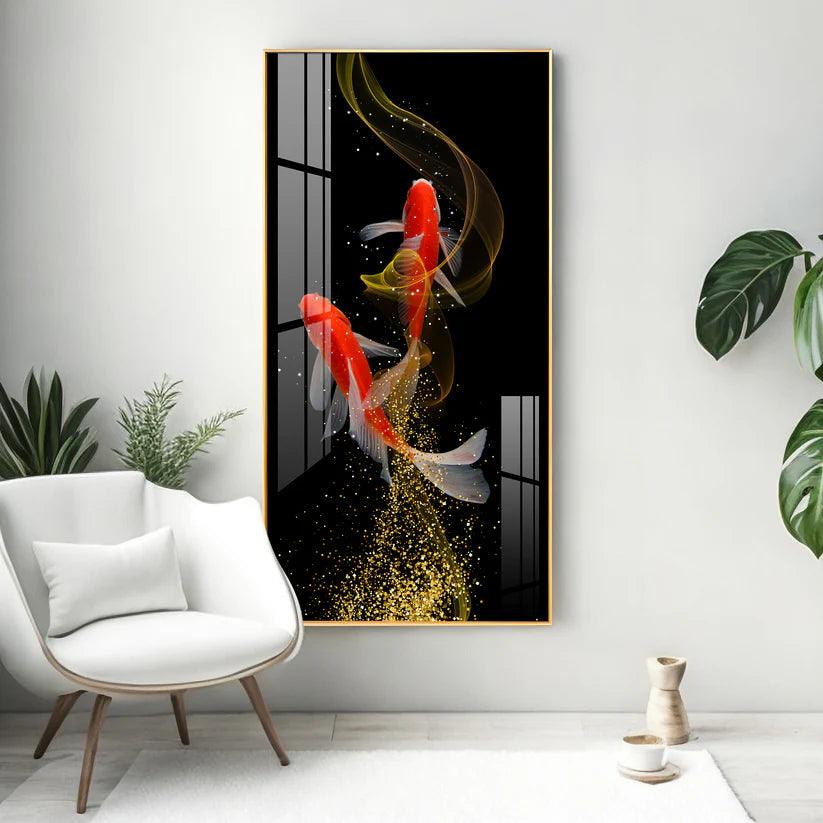 Rare Lucky Fish Premium Acrylic Floating Vertical Wall Painting - Decor Smart