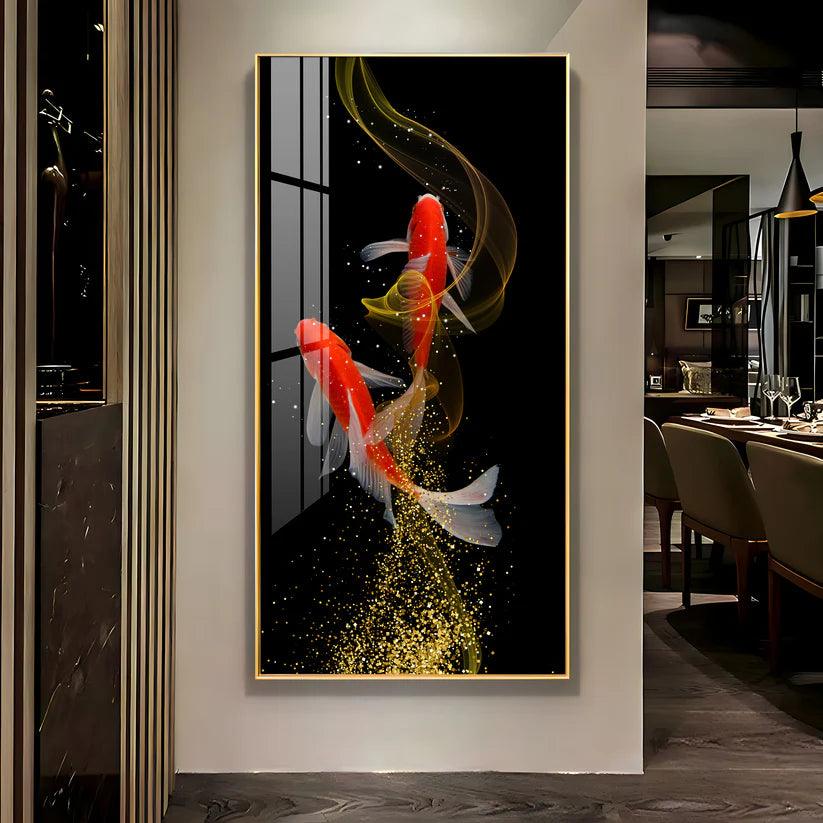 Rare Lucky Fish Premium Acrylic Floating Vertical Wall Painting - Decor Smart