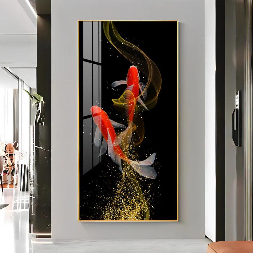 Rare Lucky Fish Premium Acrylic Floating Vertical Wall Painting - Decor Smart
