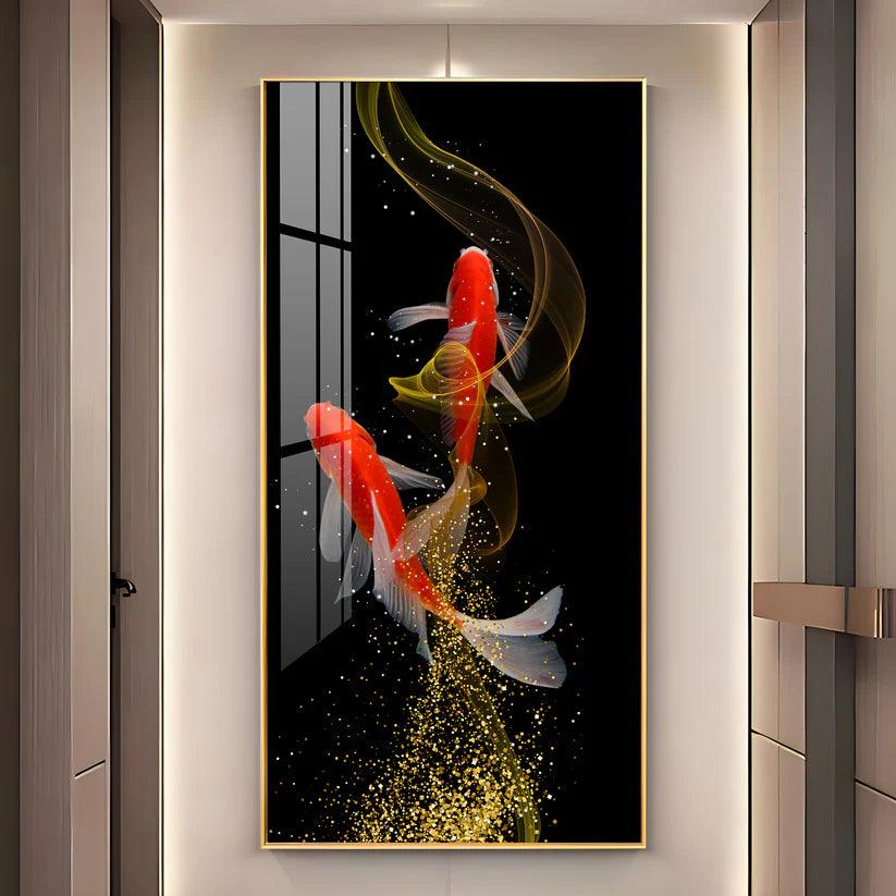 Rare Lucky Fish Premium Acrylic Floating Vertical Wall Painting - Decor Smart