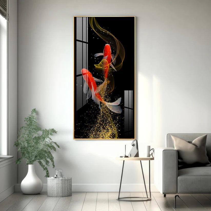 Rare Lucky Fish Premium Acrylic Floating Vertical Wall Painting - Decor Smart