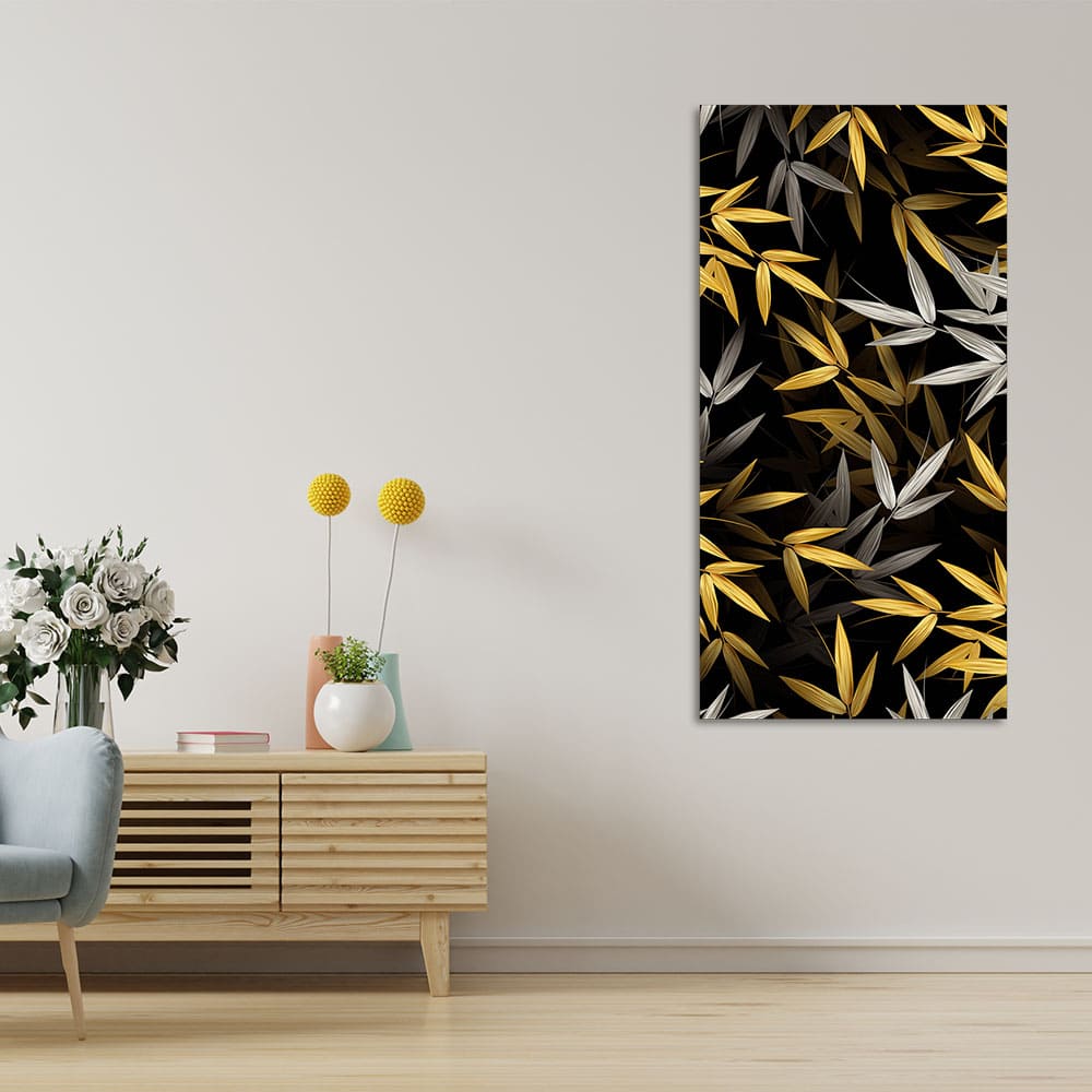 Realistic Golden Bamboo Leaves Wall Painting - Decor Smart