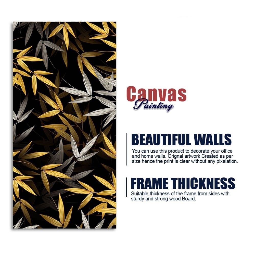 Realistic Golden Bamboo Leaves Wall Painting - Decor Smart