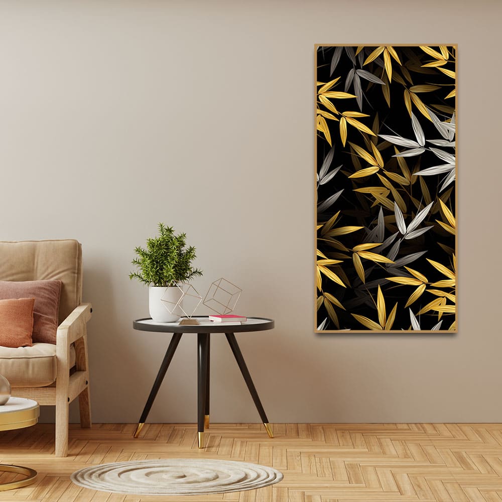 Realistic Golden Bamboo Leaves Wall Painting - Decor Smart