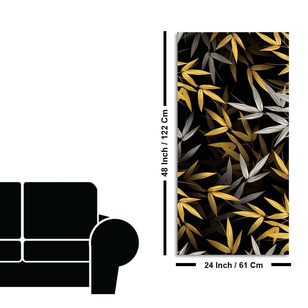 Realistic Golden Bamboo Leaves Wall Painting - Decor Smart