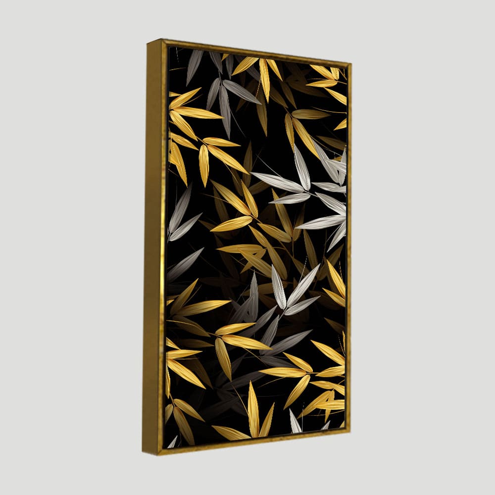 Realistic Golden Bamboo Leaves Wall Painting - Decor Smart