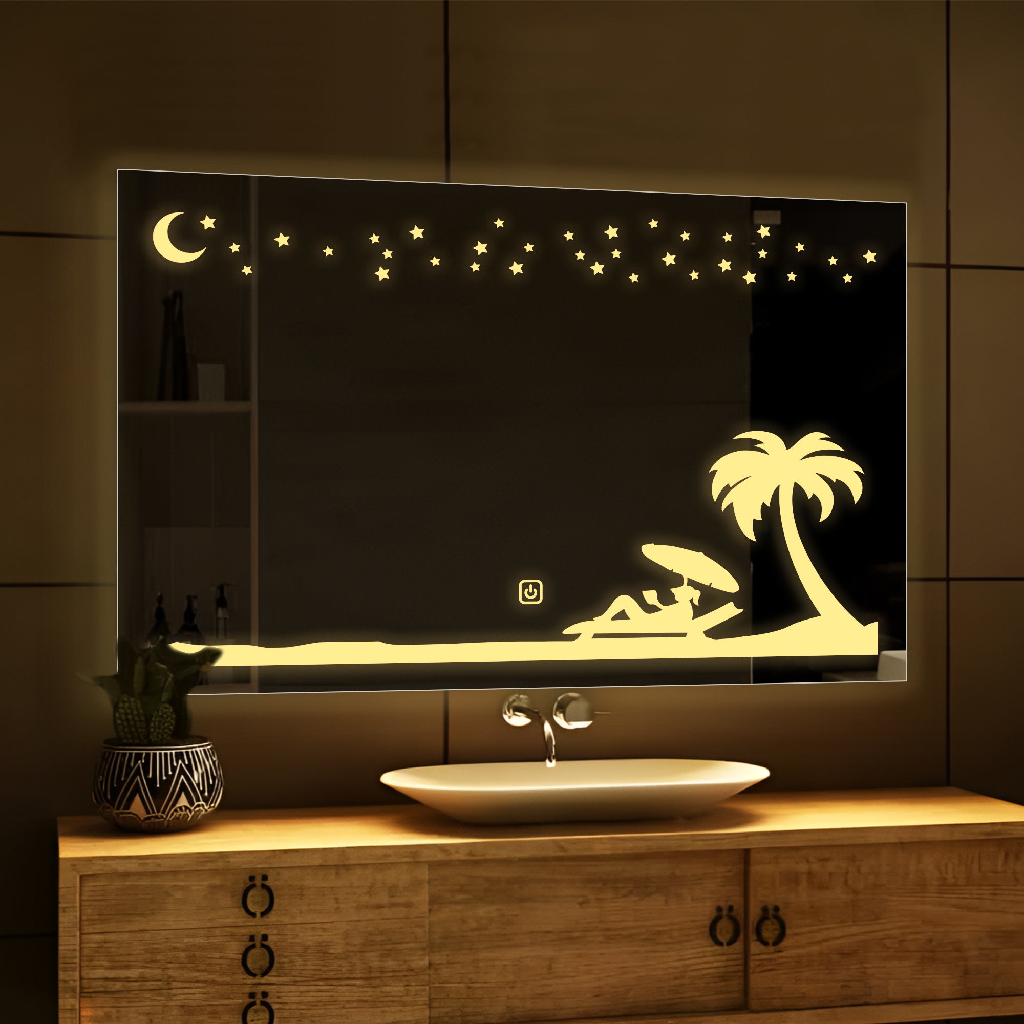 Rectangular Beautiful Beach Theme Based LED Bathroom Wall Mirror - Decor Smart