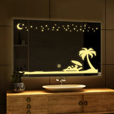 Rectangular Beautiful Beach Theme Based LED Bathroom Wall Mirror - Decor Smart