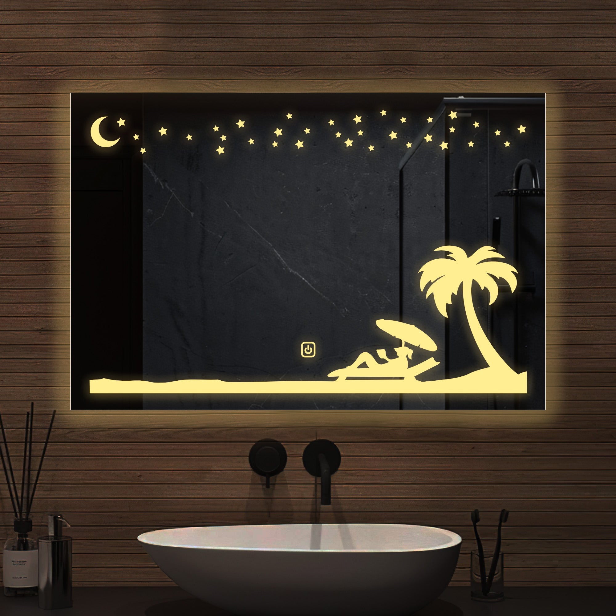 Rectangular Beautiful Beach Theme Based LED Bathroom Wall Mirror - Decor Smart