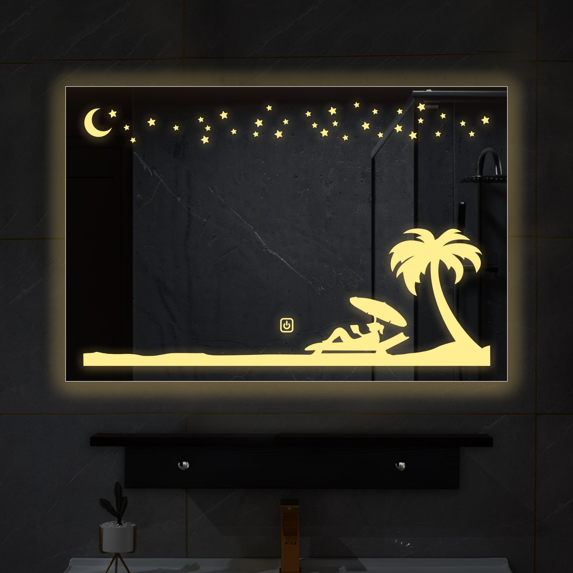 Rectangular Beautiful Beach Theme Based LED Bathroom Wall Mirror - Decor Smart