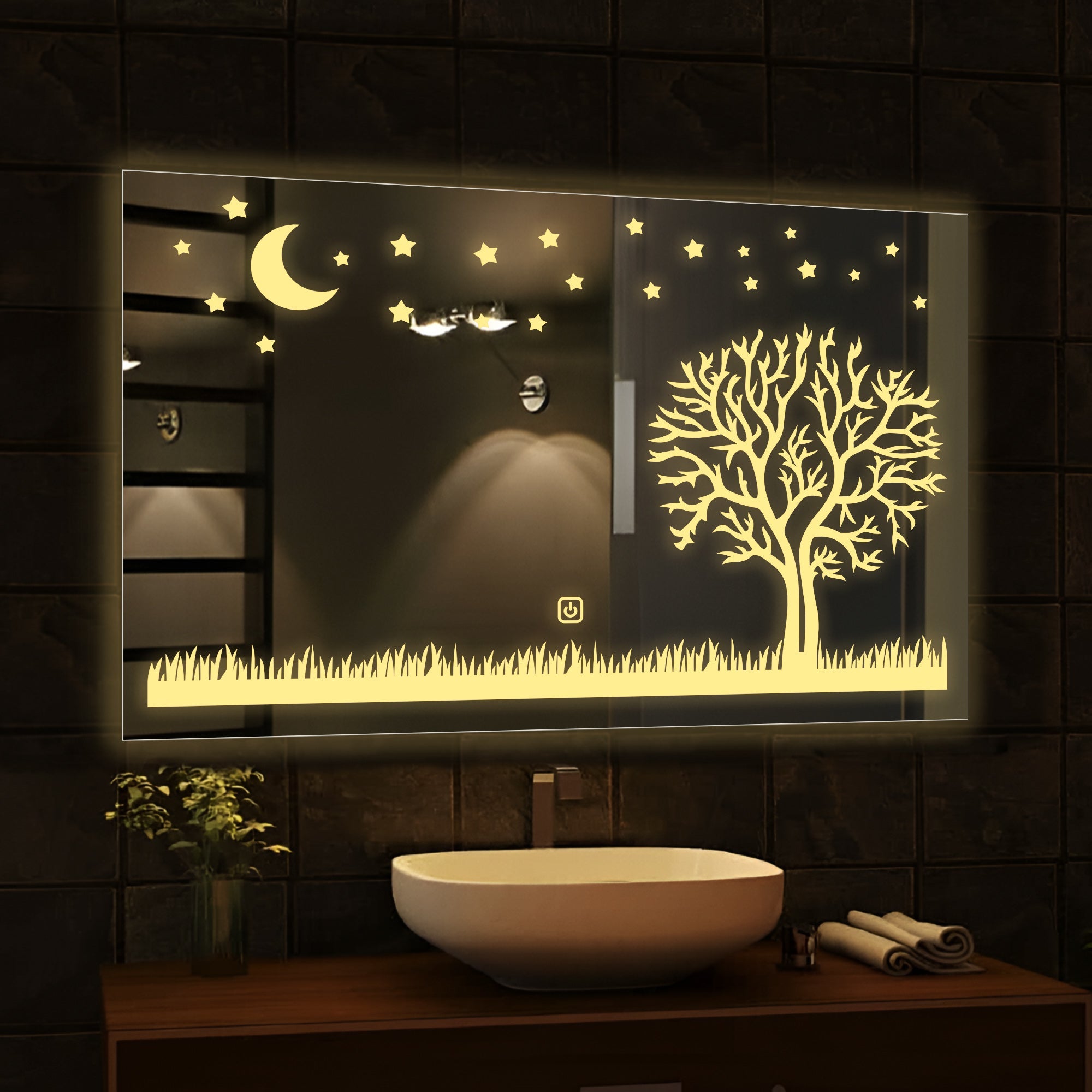 Rectangular Beautiful Moon Night Theme Based LED Bathroom Wall Mirror - Decor Smart
