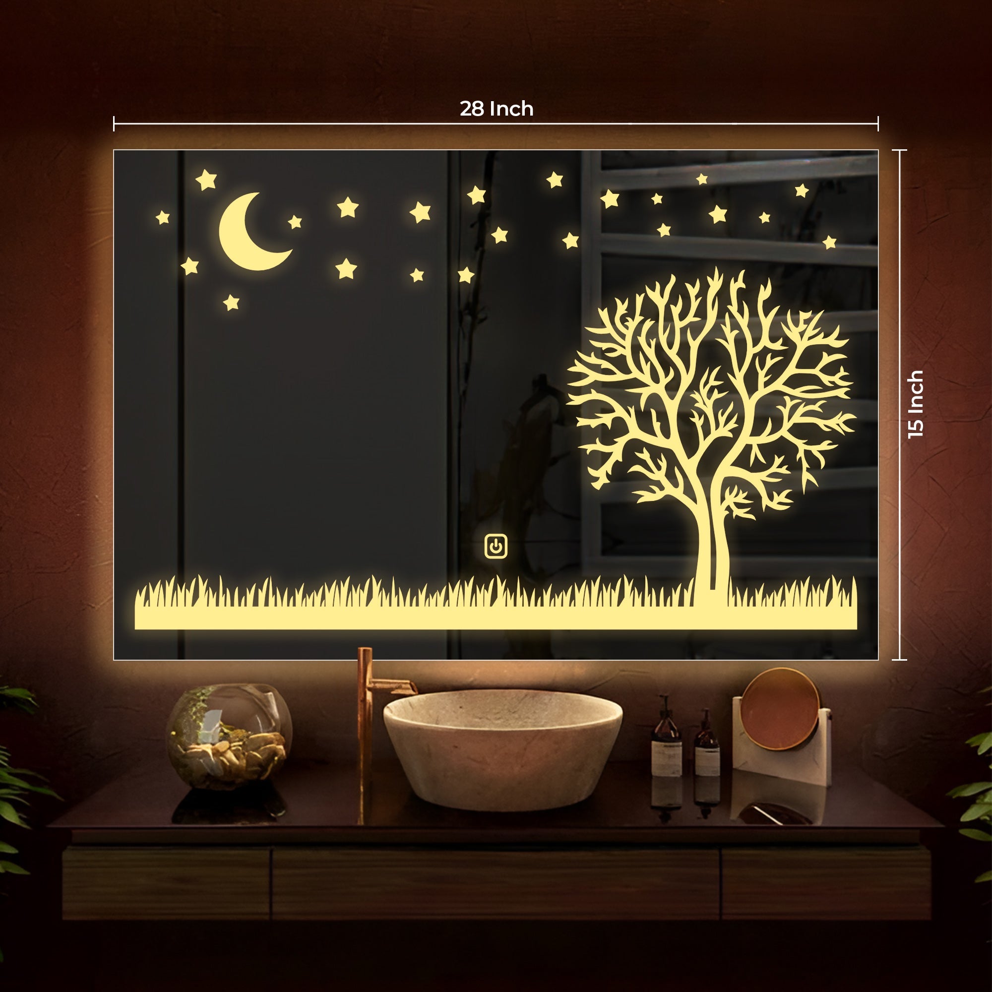 Rectangular Beautiful Moon Night Theme Based LED Bathroom Wall Mirror - Decor Smart