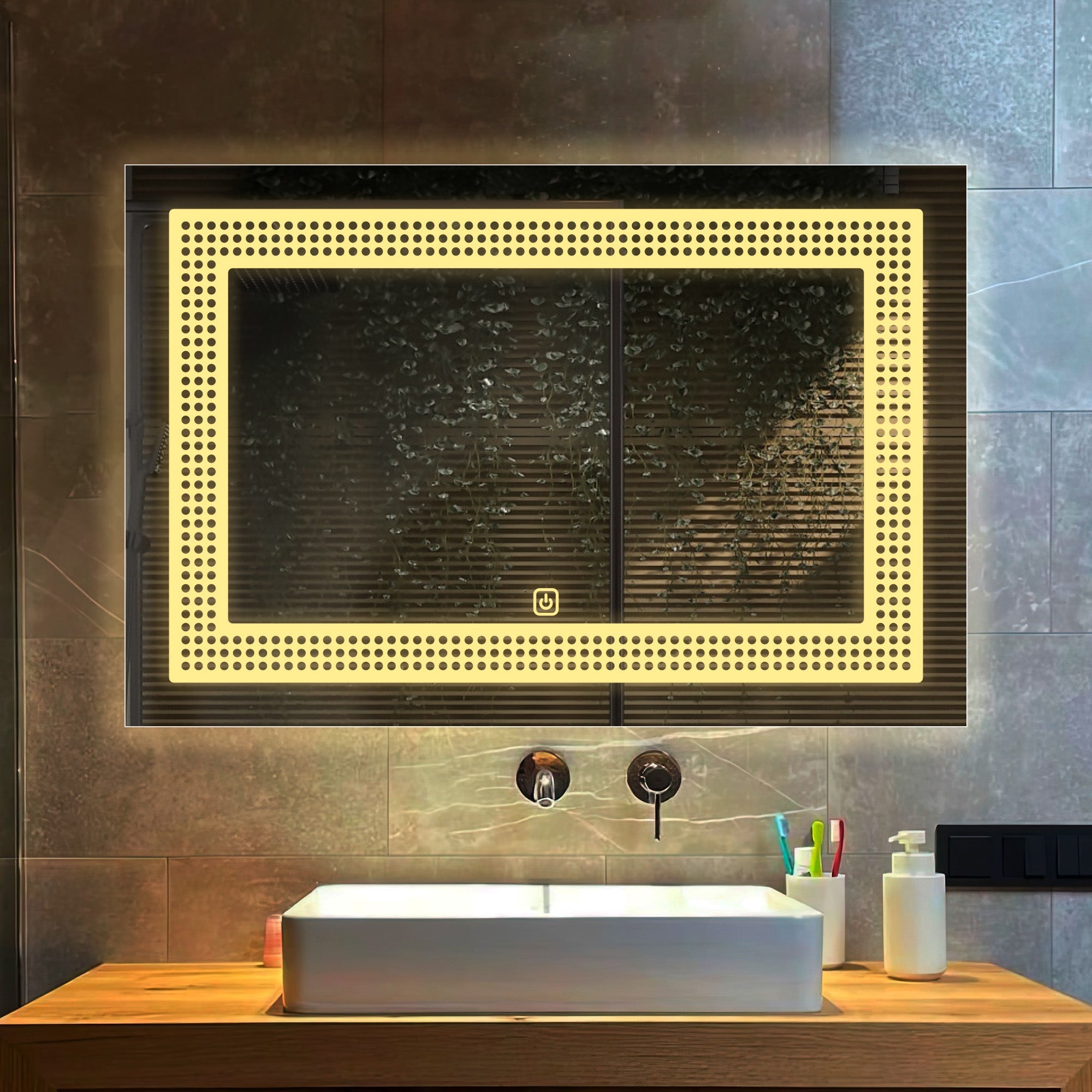 Rectangular Shaped Decorative Pattern LED Bathroom Wall Mirror - Decor Smart